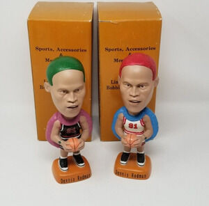 2 VTG 1997 Dennis Rodman Chicago Bulls Green & Red Hair Bobble Sams Bobbleheads